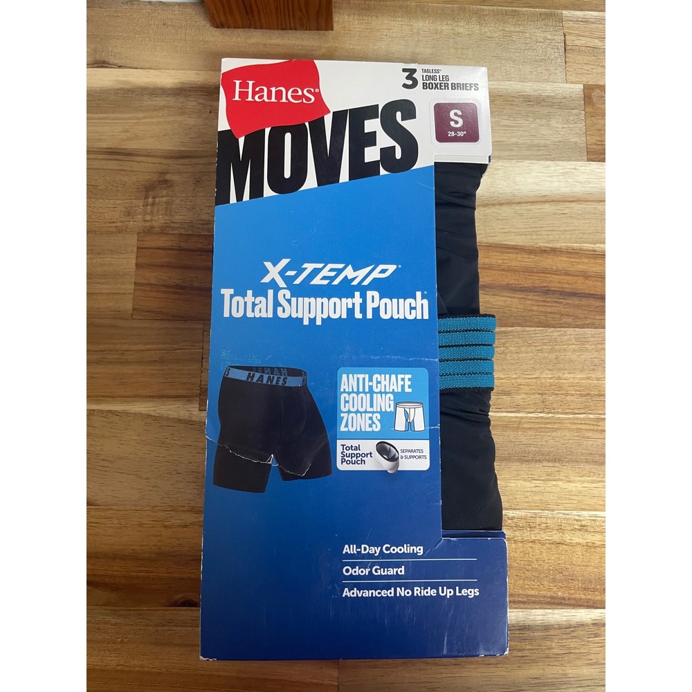 Hanes Moves X-Temp Total Support Pouch Mens Boxer Briefs 3 Pack Small Black New